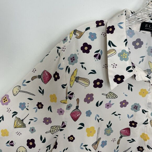 Eloquii Mushroom and Flower Print Shirt Sz 22 Collared Button Up Long Sleeves - Picture 3 of 11